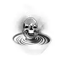 A terrifying skull emerging from a steaming cup of coffee tattoo design idea