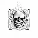 A terrifying skull emerging from a steaming cup of coffee tattoo design idea