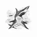 A terrifying shark emerging from a book, surrounded by dachshunds and sunflowers tattoo design idea