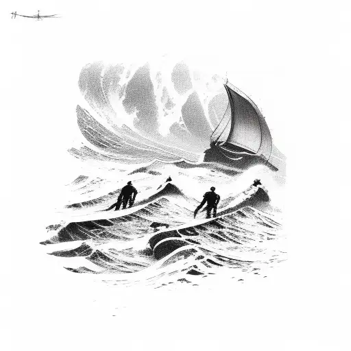 Three waves in the sea tattoo design idea