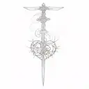 sword cross heart and brain flashes tattoo design idea