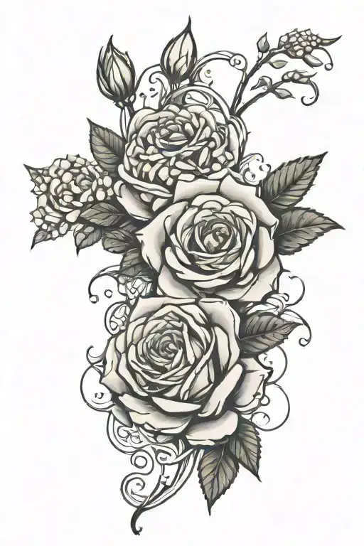 Rose and Aster flower intertwined tattoo design idea