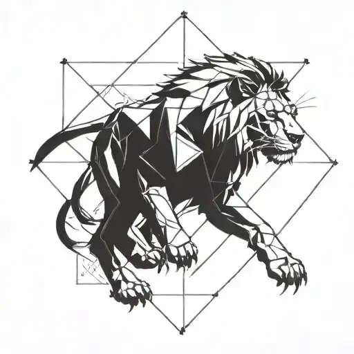 A minimalist geometric design incorporating elements of a lion and panther to symbolize strength and agility tattoo design idea