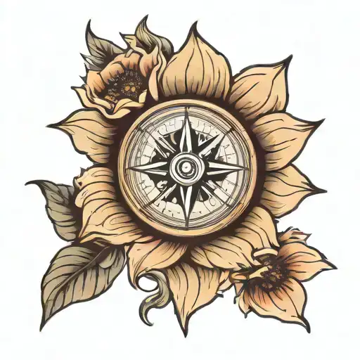 compass and anemone flower  tattoo design idea