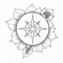A minimalist design of a compass and anemone flower tattoo design idea