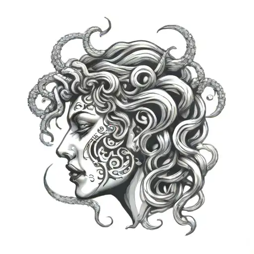 Medusa side profile forked tongue sticking out  tattoo design idea
