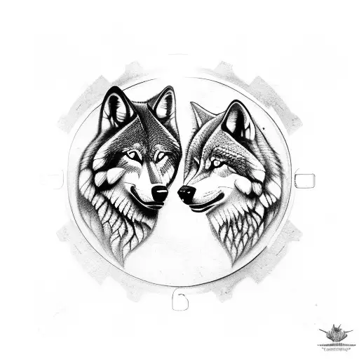Two Wolfs and a clock half sleeve tattoo design idea
