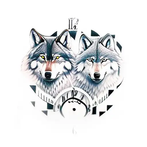 Two Wolfs and a clock half sleeve tattoo design idea