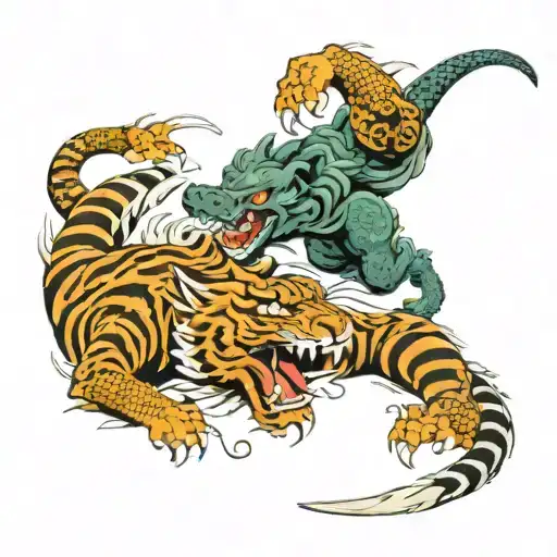 dragon fighting tiger tattoo design idea