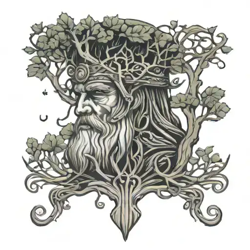 face of odin watching to the tree of life tattoo design idea