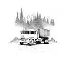 A powerful truck driving through a scenic mountain road tattoo design idea