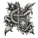 Catholic cross with dragon and filipino sun moon stars tattoo design idea