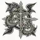 Catholic cross with dragon and filipino sun moon stars tattoo design idea