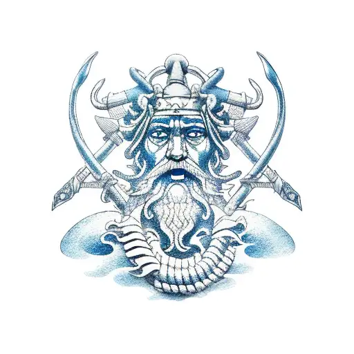 poseidon on warship tattoo design idea