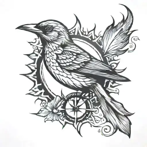 bird and sun tattoo design idea