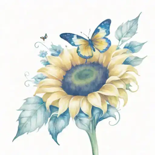sunflower with a butterfly resting tattoo design idea
