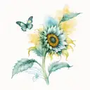 sunflower with a butterfly resting tattoo design idea