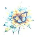 sunflower with a butterfly resting tattoo design idea