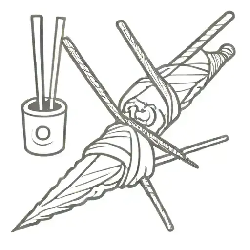 sushi roll with swords as chopsticks  tattoo design idea