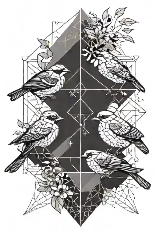 mother and father bird feeding 4 baby birds tattoo design idea