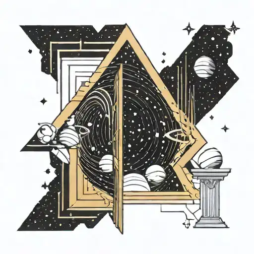 An open door leading to another dimension with stars and planets tattoo design idea