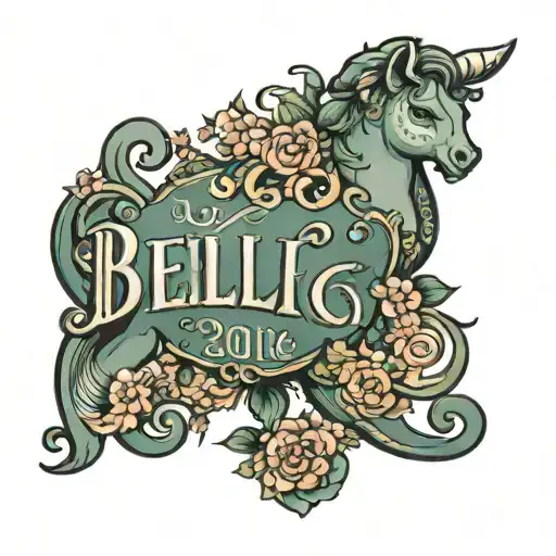 Baby name "BELLE" with birth details. Date: 27.03.2024 Time: 5:43 Weight: 52.5 Height:52.5  tattoo design idea