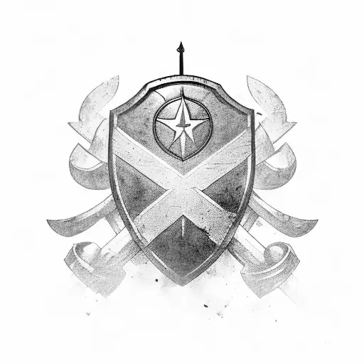 A powerful and intense image of a soldier holding a shield, symbolizing protection and defense tattoo design idea
