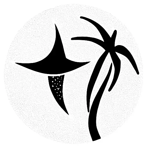 coconut tree silhouette with new moon and star in line tattoo design idea