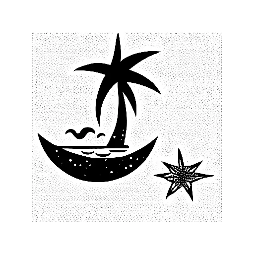 moon and star with coconut tree tattoo design idea