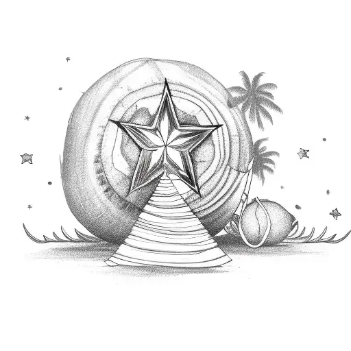 new moon and star on top of coconut tree tattoo design idea