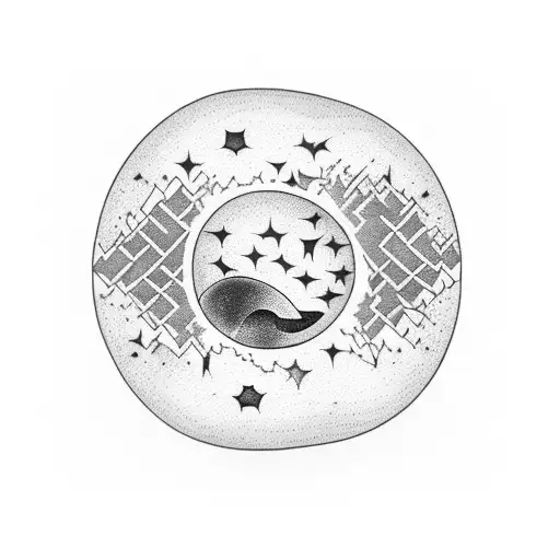 partial moon and star on top of coconut tree tattoo design idea