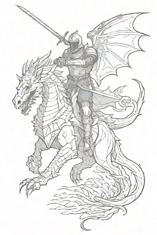a medieval knight slaying a dragon tattoo design idea