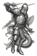 a medieval knight fighting a serpent tattoo design idea