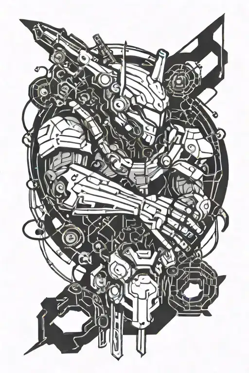 Cyberpunk anime arm closure tattoo design idea