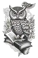owl and book tattoo design idea