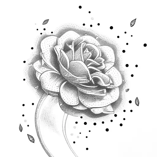 A dotwork tattoo of a Formula 1 car speeding through a garden filled with blooming flowers tattoo design idea