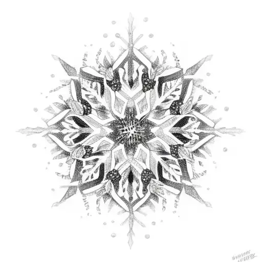 half snowflake, half flower  tattoo design idea