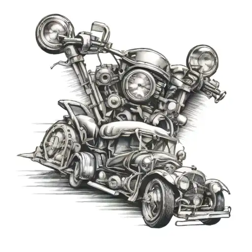 a tattoo in memory of a grandfather who adored cars, motorcycles, golf and mechanics tattoo design idea
