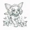 cavalier puppy chasing butterfly tattoo design idea