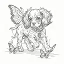 cavalier puppy chasing butterfly tattoo design idea