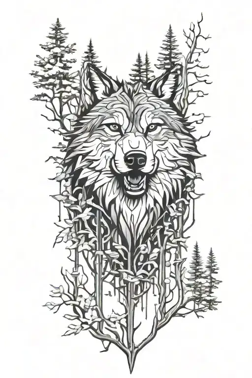 forest wolf head tattoo design idea
