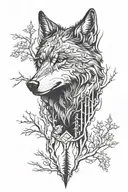 forest wolf head tattoo design idea