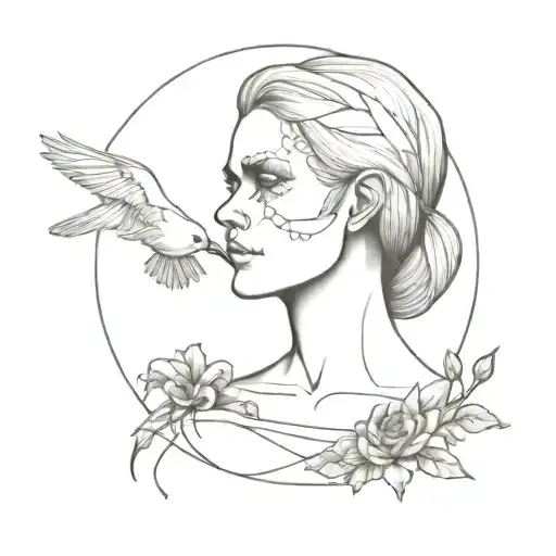 Themis and the crow skull tattoo design idea