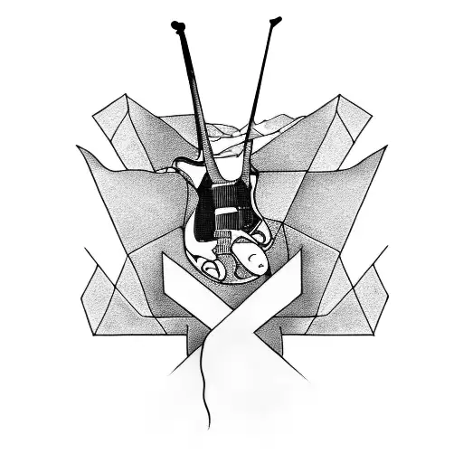 guitar and cross on a mountain tattoo design idea