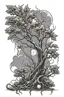 lightning background with moon stars and poison tree  tattoo design idea