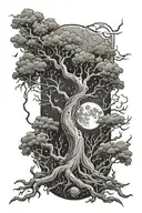 lightning background with moon stars and poison tree  tattoo design idea