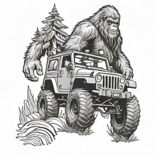Bigfoot  carrying a Jeep Wrangler tattoo design idea