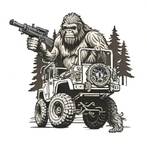 Bigfoot  carrying a Jeep Wrangler tattoo design idea