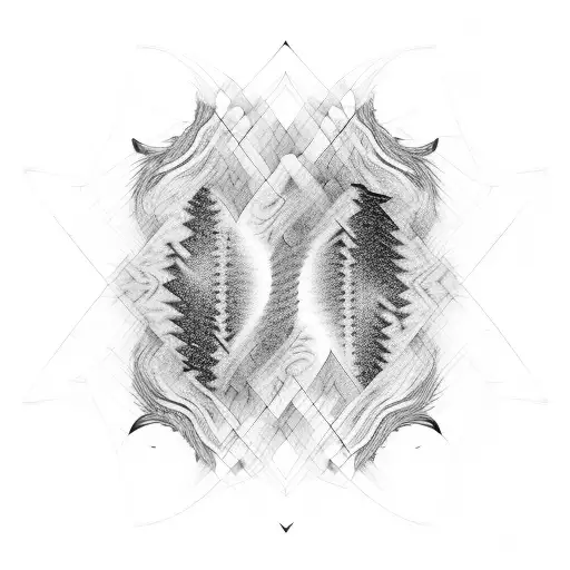 An abstract representation of sound waves merging with a forest landscape tattoo design idea