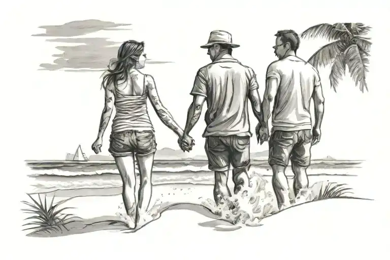 couples on a beach on sunny day tattoo design idea